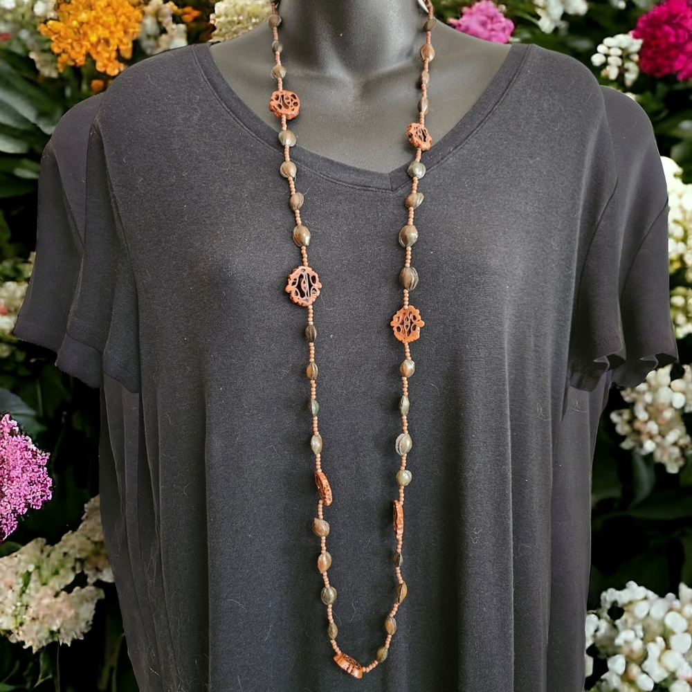 46" Nut Bead Brown Necklace "Fun" Must Look..